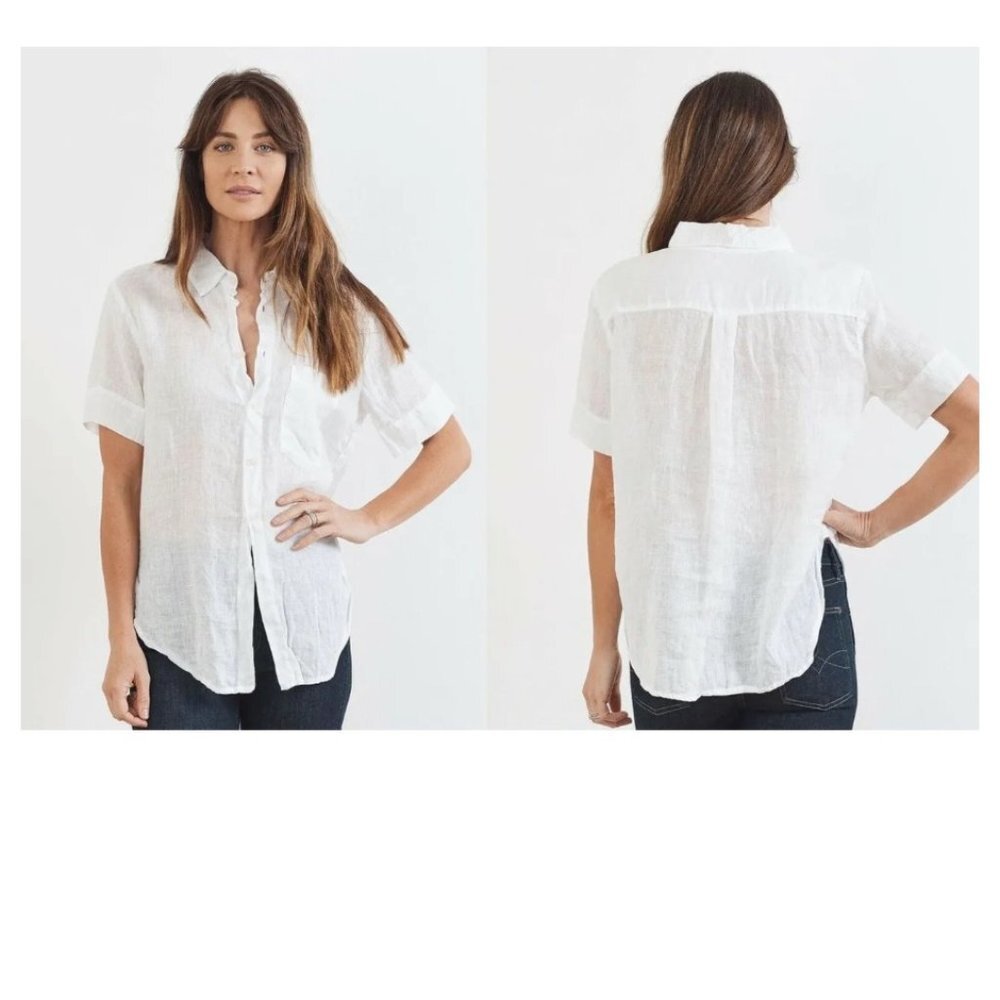 CP Shades White Linen Short-Sleeve Button-Down Shirt